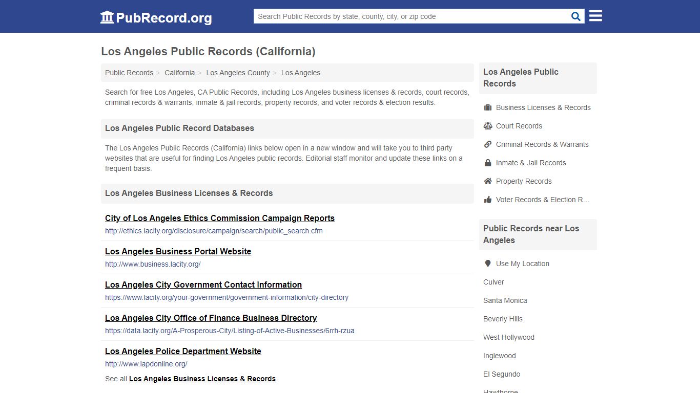 Free Los Angeles Public Records (California Public Records) - PubRecord.org